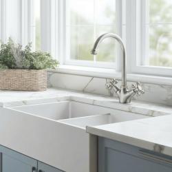 Aquanello Heritage Ascot Κλασική κουζίνα – Νοσταλγική βρύση κουζίνας από ανοξείδωτο ατσάλι με στρογγυλό στόμιο NB-4003-HA