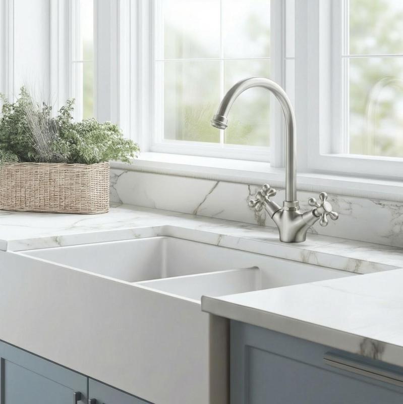 Aquanello Heritage Ascot Κλασική κουζίνα – Νοσταλγική βρύση κουζίνας από ανοξείδωτο ατσάλι με στρογγυλό στόμιο NB-4003-HA