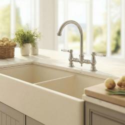 Aquanello Heritage Manor Κλασική κουζίνα Νοσταλγική γέφυρα Βρύση κουζίνας από ανοξείδωτο ατσάλι με λευκό μοχλό και στρογγυλή έξοδο NB-0011-HM