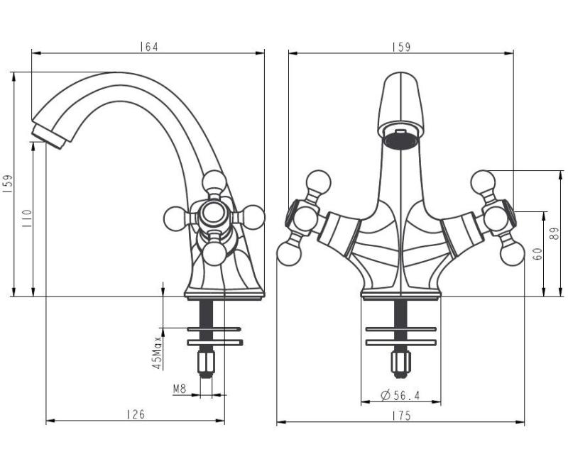 Aquanello Heritage Ascot Κλασικός νοσταλγικός μείκτης νιπτήρα χρώμιο CR-4101-HA