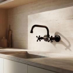 Aquanello Heritage Ascot Κλασική κουζίνα Βρύση τοίχου με άνω έξοδο Μαύρο BL-4110-HA