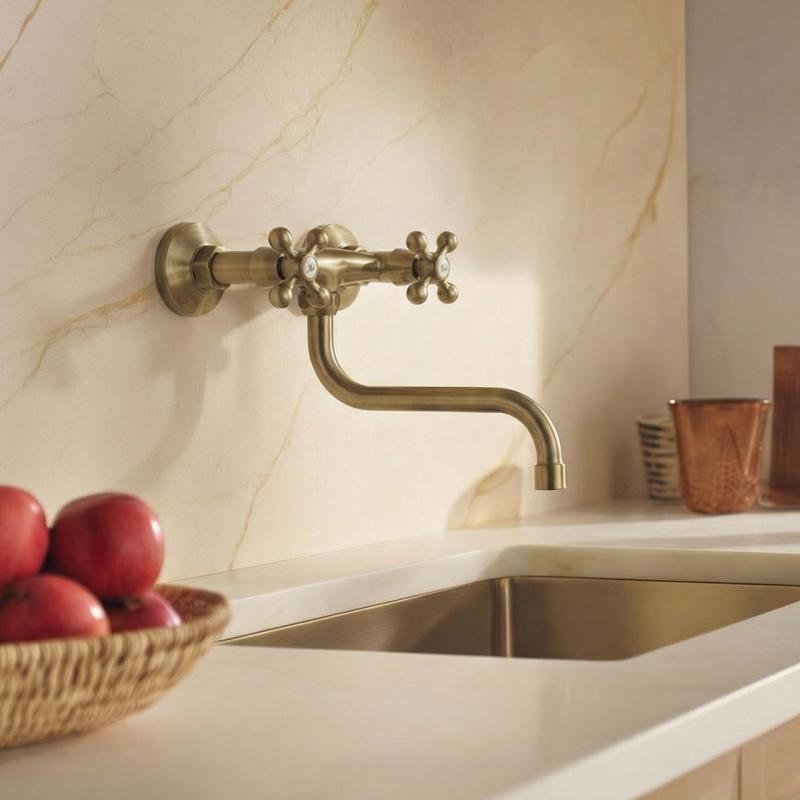 Aquanello Heritage Ascot Κλασική βρύση τοίχου κουζίνας  Μπρούντζος BN-4111-HA