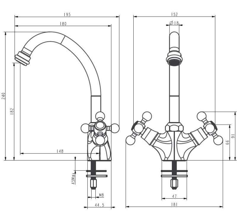 Aquanello Heritage Ascot Κλασική κουζίνα Νοσταλγική βρύση κουζίνας Μαύρη BL-4004-HA