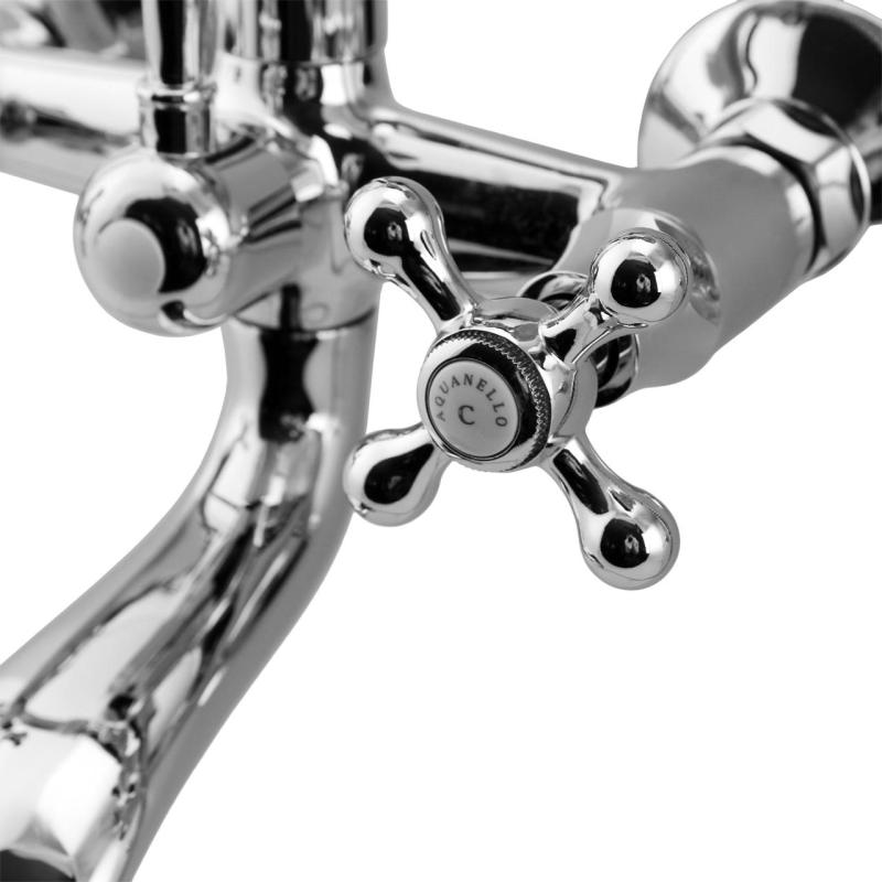 Aquanello Heritage Ascot Κλασική επιτοίχια βρύση μπάνιου με κουμπιά αστέρι από ανοξείδωτο χάλυβα, συμπεριλαμβανομένου χειροκίνητου ντους NB-3002-HA