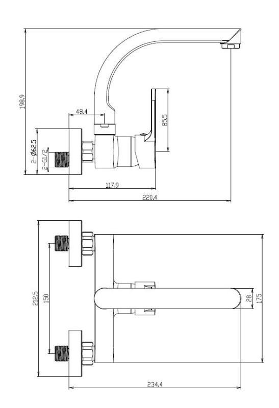 Aquanello Casa Κουζίνα Βρύση τοίχου με επάνω έξοδο Χρώμιο CR-1003-CS