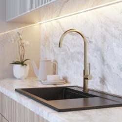 Graniteland Vira Slim Μπαταρία κουζίνας σε χρώμα σατινέ χρυσό με περιστρεφόμενο στόμιο 1208972623