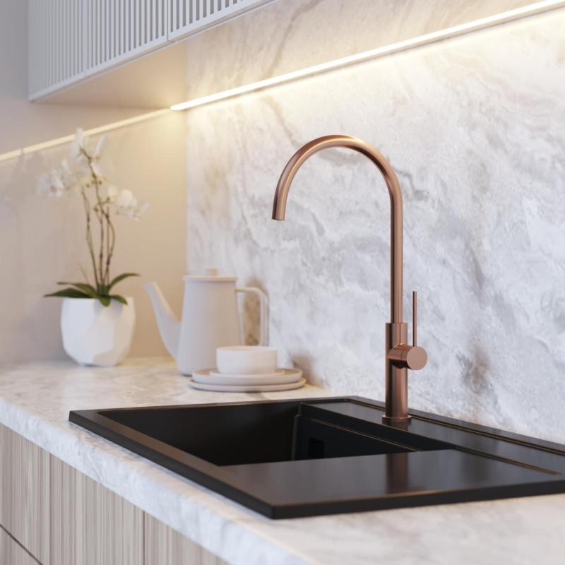 Graniteland Vira Slim Μπαταρία κουζίνας από βουρτσισμένο χαλκό με περιστρεφόμενο στόμιο 1208972624