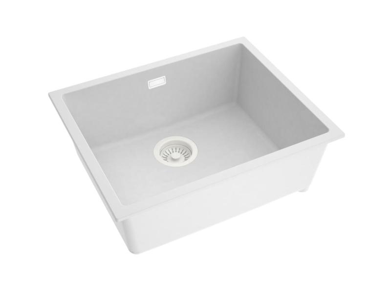 Pure.Sink Eternal Λευκός νεροχύτης από χαλαζία 50x40 εκ. για εντοιχισμένη ή επιτοίχια εγκατάσταση με αυτόματο λευκό πώμα