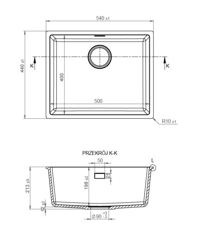Pure.Sink Eternal Νιπτήρας Quartz μαύρος 50x40 εκ. για επίπεδη ή κάτω από πάγκο εγκατάσταση με χάλκινο πώμα