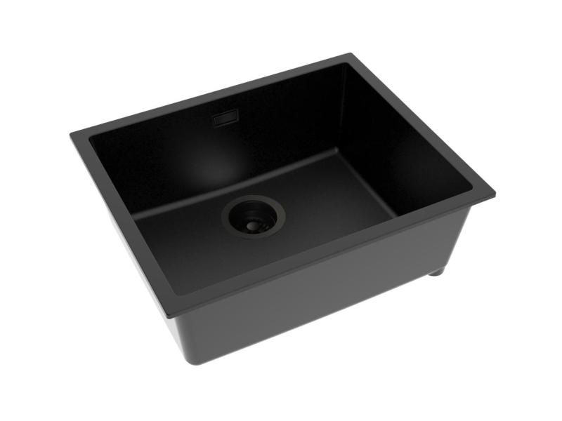 Pure.Sink Eternal Νιπτήρας Quartz μαύρος 50x40 εκ. για επίπεδη ή κάτω από πάγκο εγκατάσταση με μαύρο πώμα