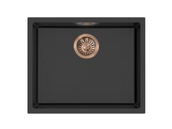 Pure.Sink Eternal Νιπτήρας Quartz μαύρος 50x40 εκ. για επίπεδη ή κάτω από πάγκο εγκατάσταση με αυτόματο πώμα από χαλκό