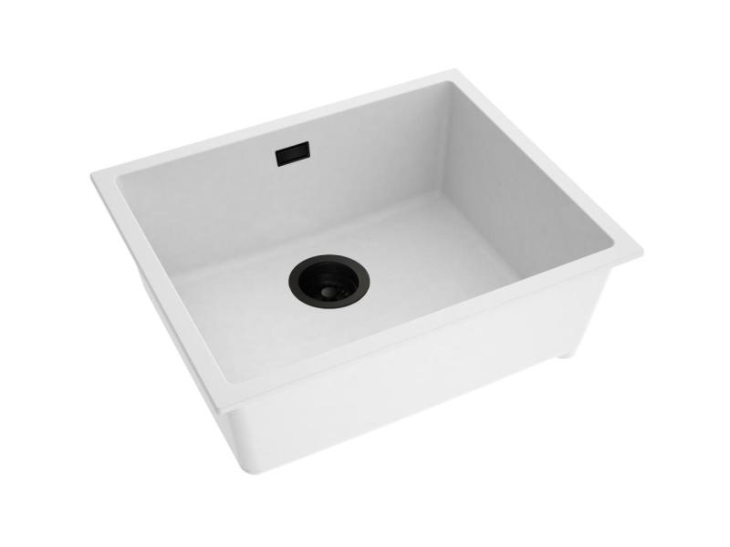 Pure.Sink Eternal Λευκός νεροχύτης Quartz 50x40 cm, για επίπεδη ή κάτω από πάγκο εγκατάσταση, με αυτόματο μαύρο πώμα