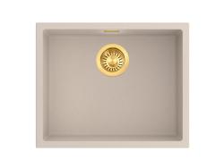Pure.Sink Eternal Νιπτήρας Quartz Beige 50x40 cm για επίπεδη ή κάτω από πάγκο εγκατάσταση με αυτόματο χρυσό πώμα