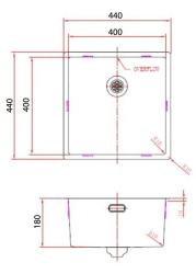 Pure.Sink Comfort Νιπτήρας με επιχρύσωση PVD, διαστάσεων 40x40 εκ., ακτίνα 10 mm, για εντοιχισμένη, επίπεδη και επιτοίχια τοποθέτηση, κωδικός PCM4040-60