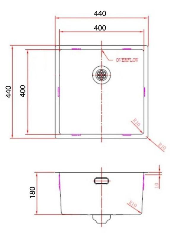 Pure.Sink Comfort Χάλκινος νεροχύτης PVD 40x40 εκ., ακτίνα 10 mm, για εντοιχισμένη, επίπεδη και επιτοίχια τοποθέτηση PCM4040-62