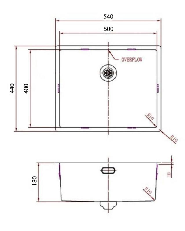 Pure.Sink Comfort Νιπτήρας από ανοξείδωτο χάλυβα 50x40 εκ., ακτίνα 10 mm, για εντοιχισμένη, επίπεδη και επιτοίχια τοποθέτηση PCM5040-02