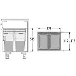 HAILO Euro Cargo κάδος απορριμμάτων 2 x 38 λίτρων με softclose για ντουλάπια μεγέθους 2294
