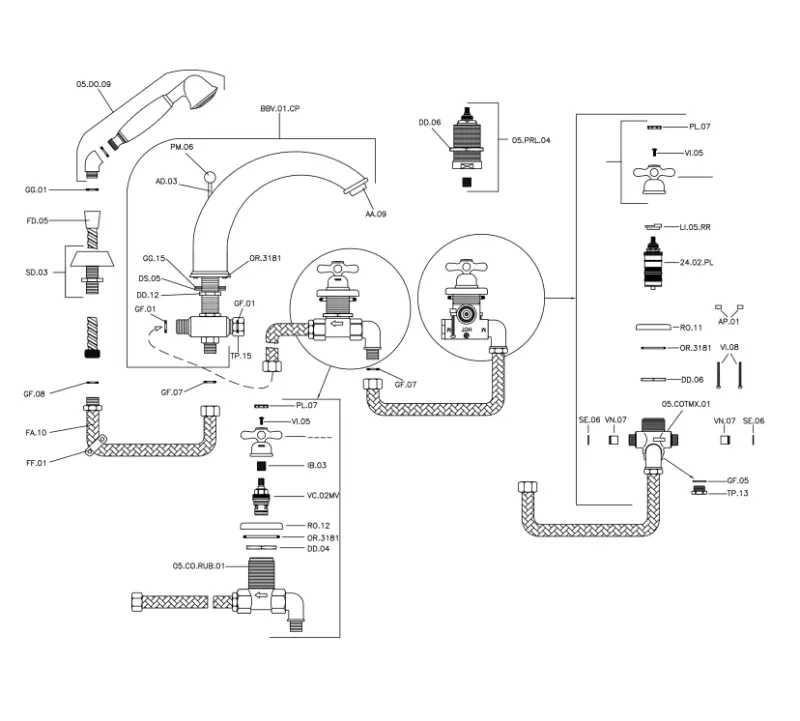 Χούμπερ Croisette 4-οπών μπαταρία μπανιέρας Θερμοστατική Χρώμιο CST7601021
