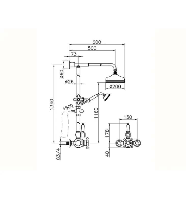 Huber Victorian Θερμοστατικό Σετ Ντους 20cm Χρώμιο 590.VN21H.CR