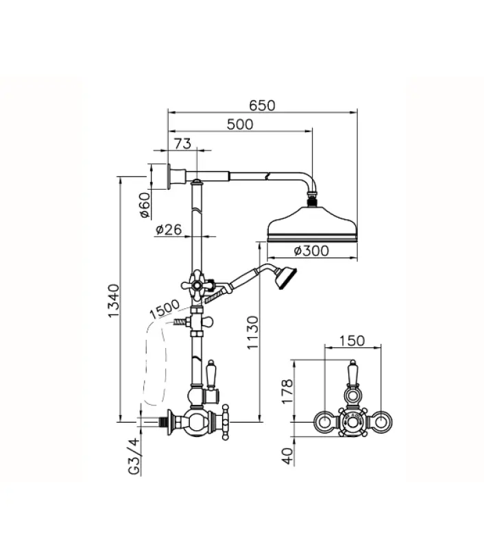 Huber Victorian Θερμοστατικό Σετ Ντουζ 30cm Χρωμίου 590.VN31H.CR