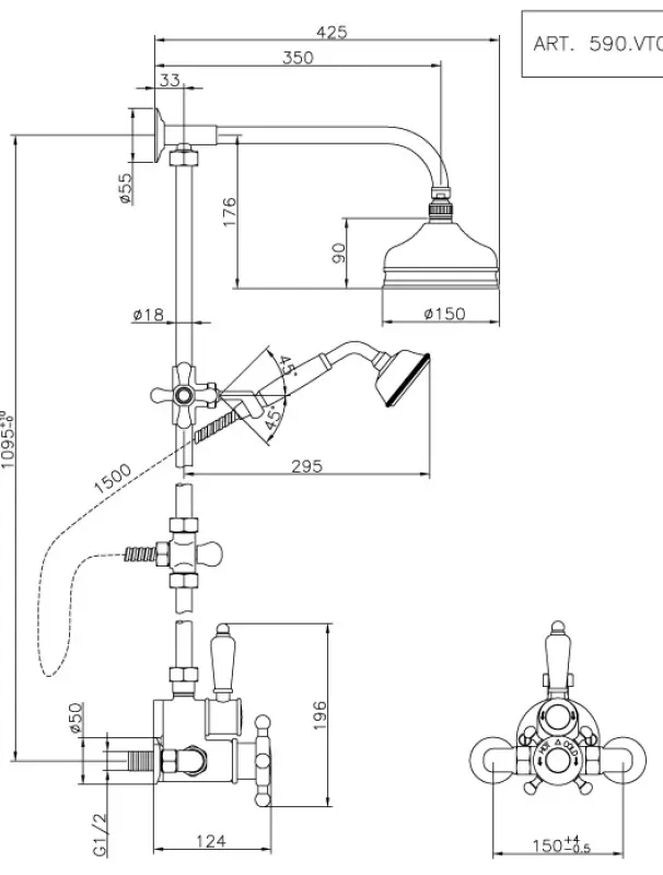 Huber Victorian Θερμοστατικό Σετ Ντους 15cm Χρώμιο 5698
