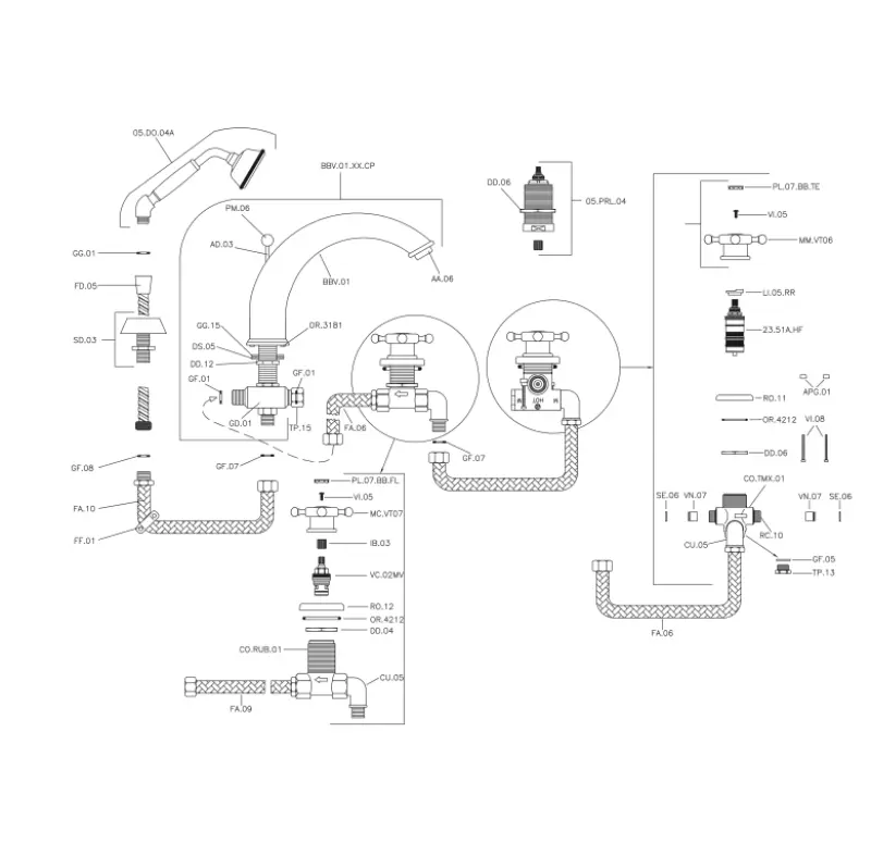Χούμπερ Βικτωριανή 4 οπών Θερμοστατική Μπαταρία Μπάνιου με Σετ Ντους Χρώμιο VTT7601021