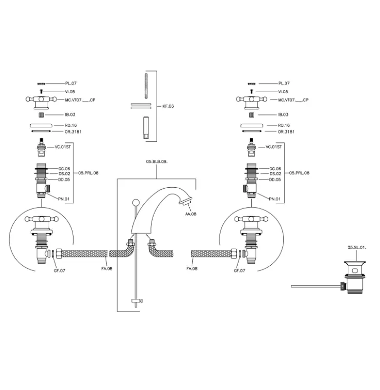 Χούμπερ Βικτωριανή 3 οπών μπαταρία νιπτήρα Χρώμιο VT00101021