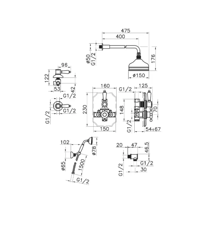 Χούμπερ Βικτωριανό Εντοιχισμένο Θερμοστατικό Ντους Σετ Χρώμιο 913.VT01H.CR