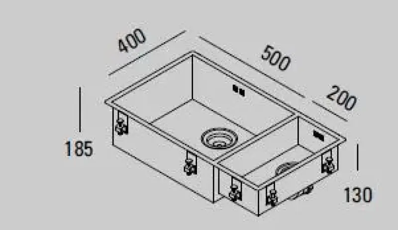 ABK Bingara μεγάλος ενάμισης ανοξείδωτος νεροχύτης 1,5 50x40+20x40 cm εντοιχισμένος, υποκατασκευαστικός και επιφανειακός BIN5020FVI