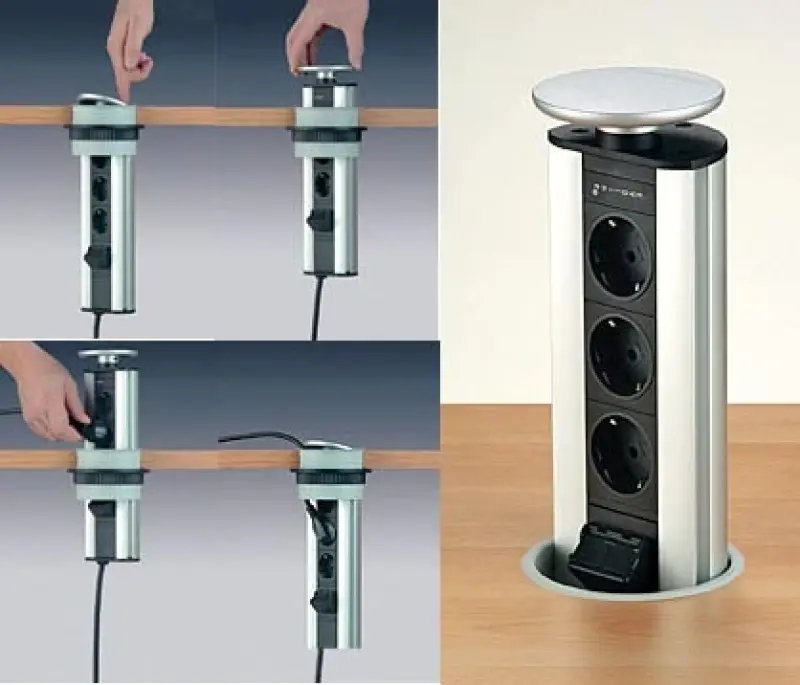 EVOline Port 3 Ενσωματωμένη πρίζα γείωσης με ασημένιο κάλυμμα.