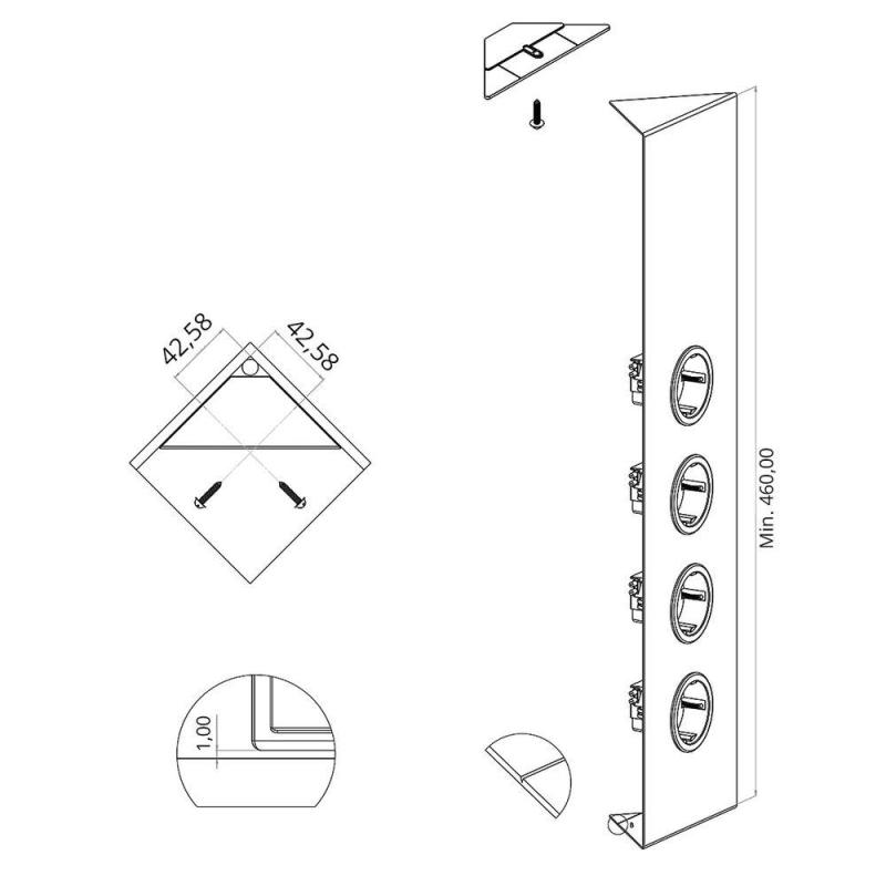 Indux Corner Ενεργειακή στήλη με 4 πρίζες Randaarde RVS 756